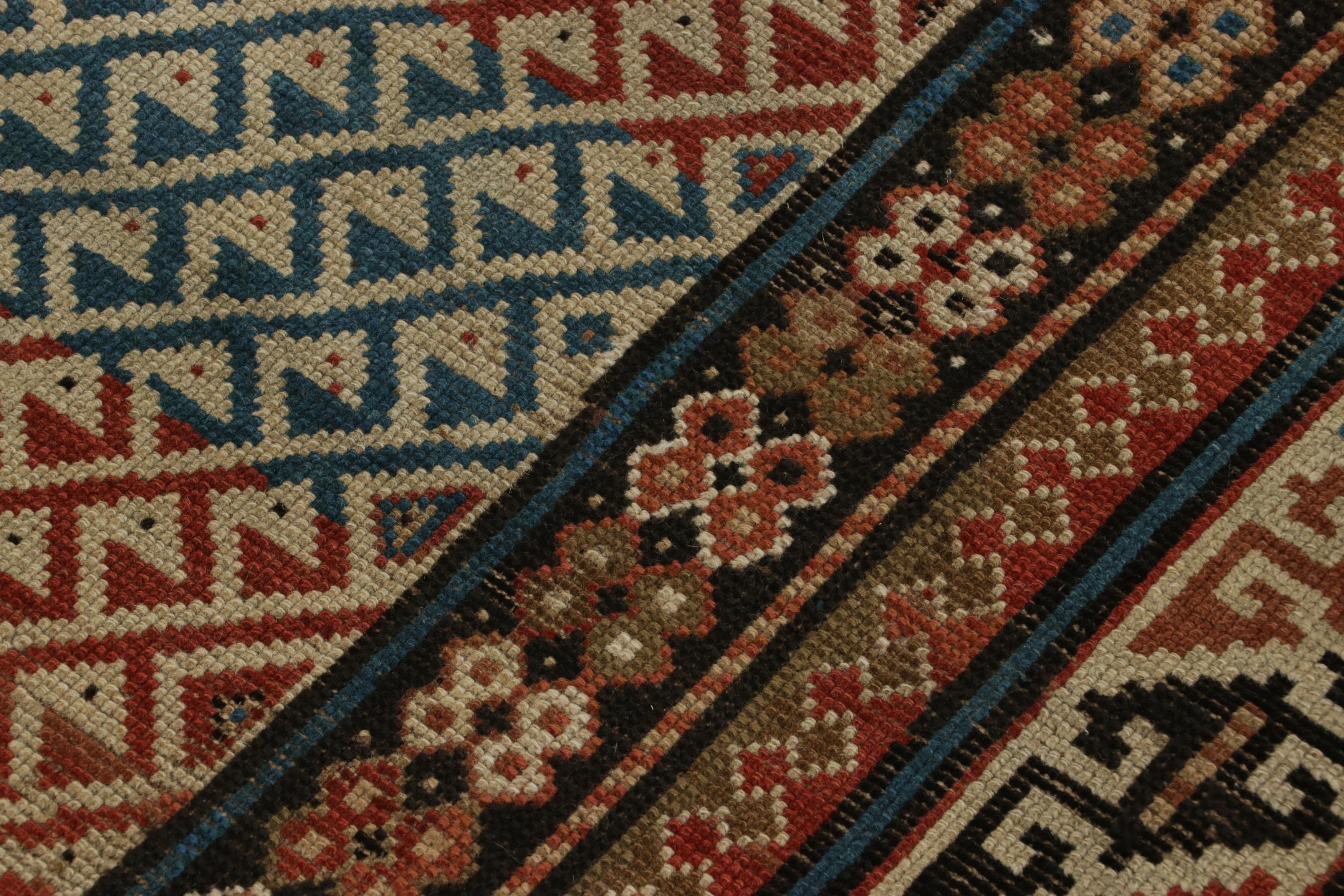Wool Antique Kuba Rug in Red and Beige-Brown with Geometric Patterns - Rug & Kilim For Sale