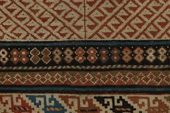 Antique Kuba Rug in Red and Beige-Brown with Geometric Patterns - Rug & Kilim