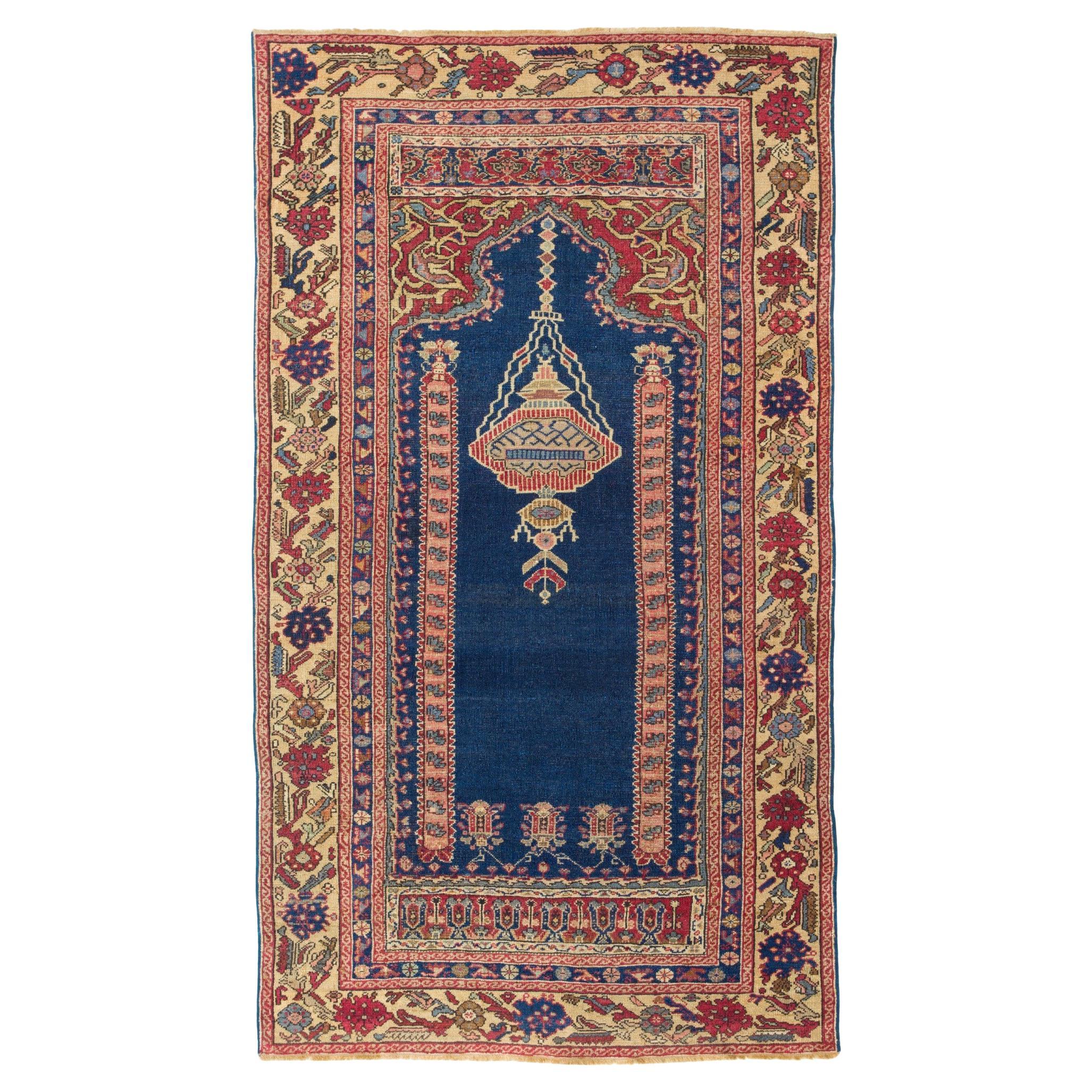 Tapis de prière antique Kula d'Anatolie occidentale Tapis turc Mihrab au design rare