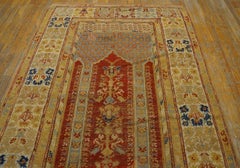 1750s Red Islamic Prayer Antique Kula Rug 4' 0" x 6' 4" Handknotted Wool Carpet