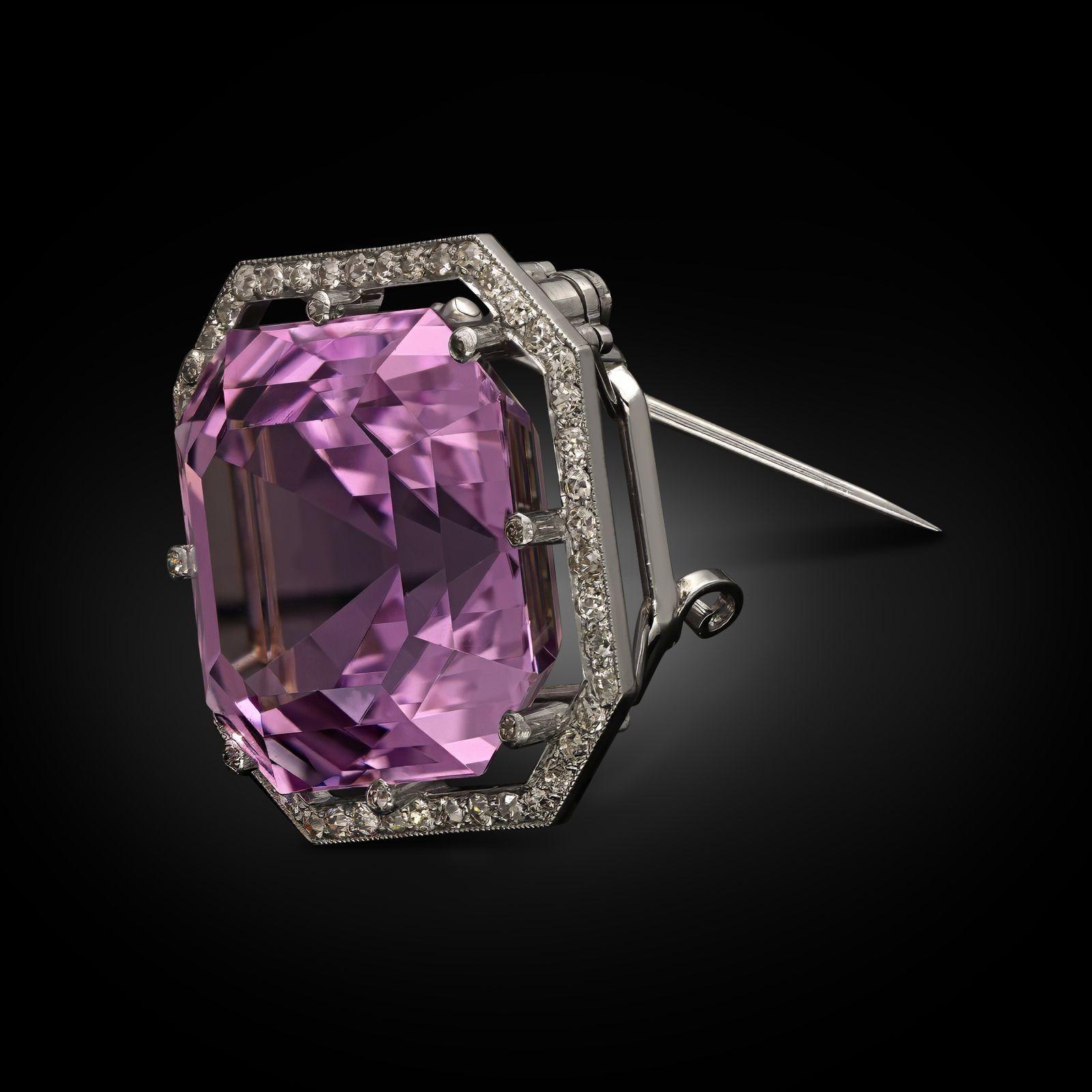 Antike Kunzit & Diamant Halskette/Brosche um 1910 für Damen oder Herren im Angebot