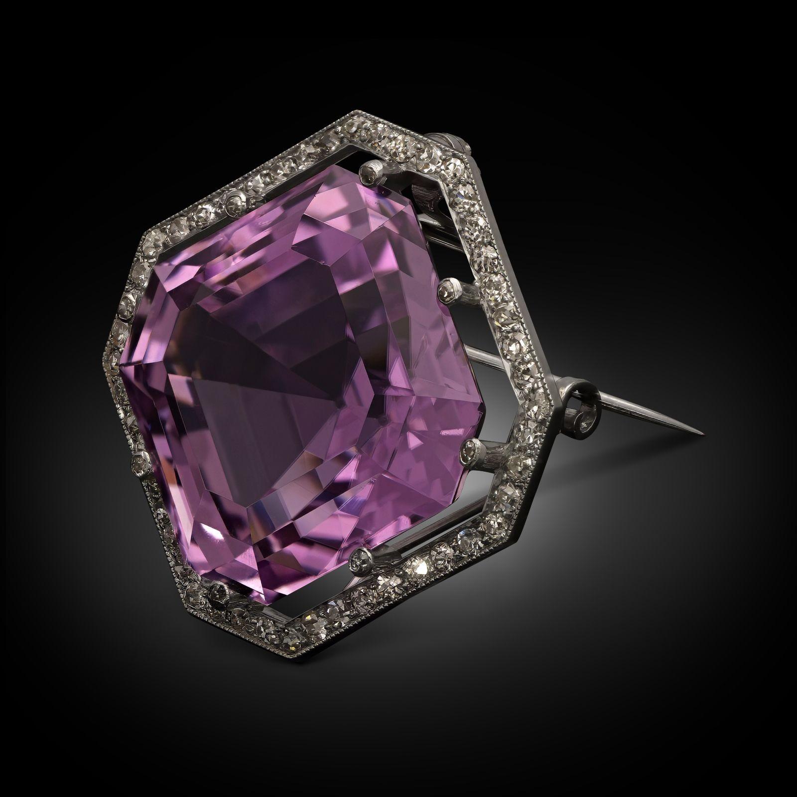 Antike Kunzit & Diamant Halskette/Brosche um 1910 im Angebot 1