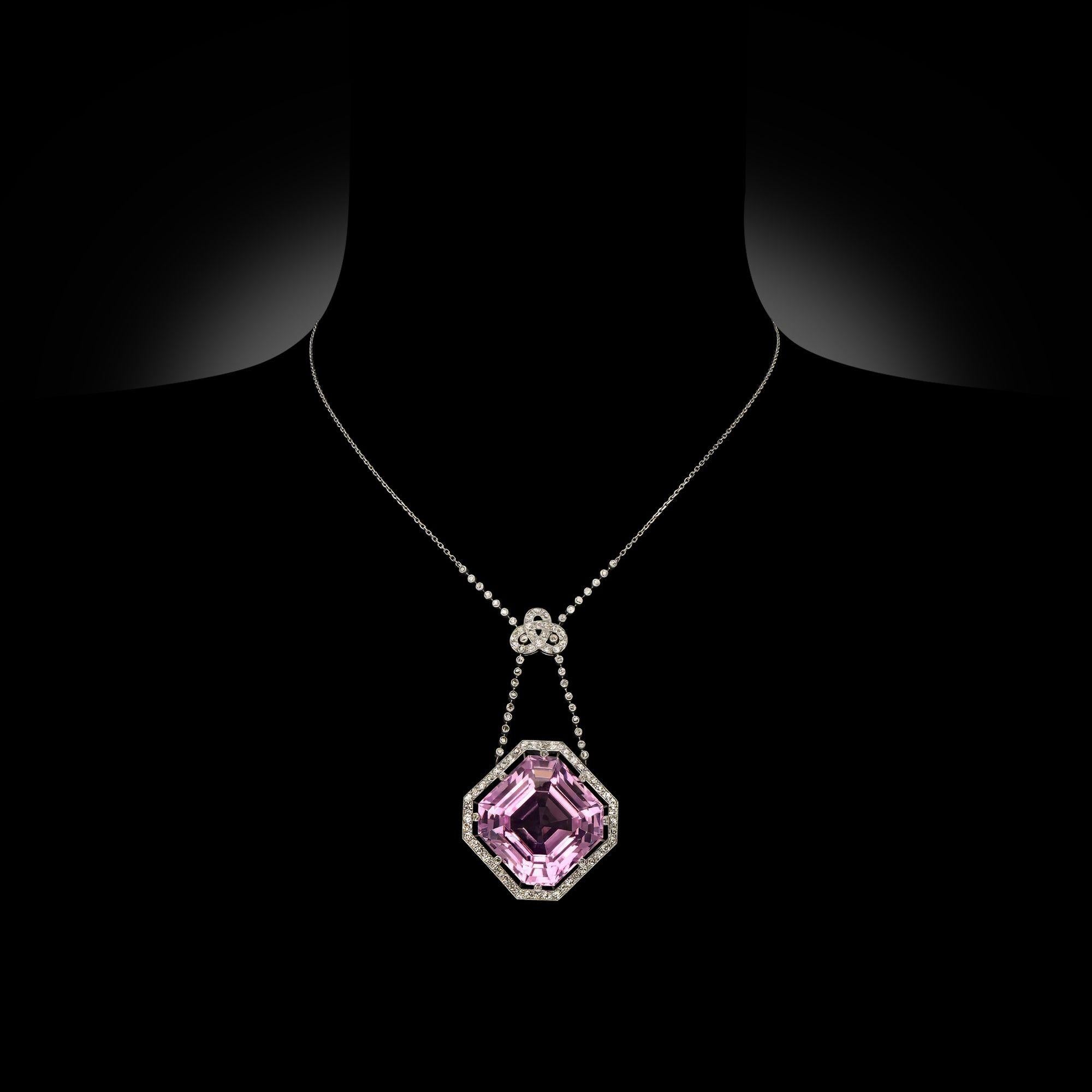Antike Kunzit & Diamant Halskette/Brosche um 1910 im Angebot 2