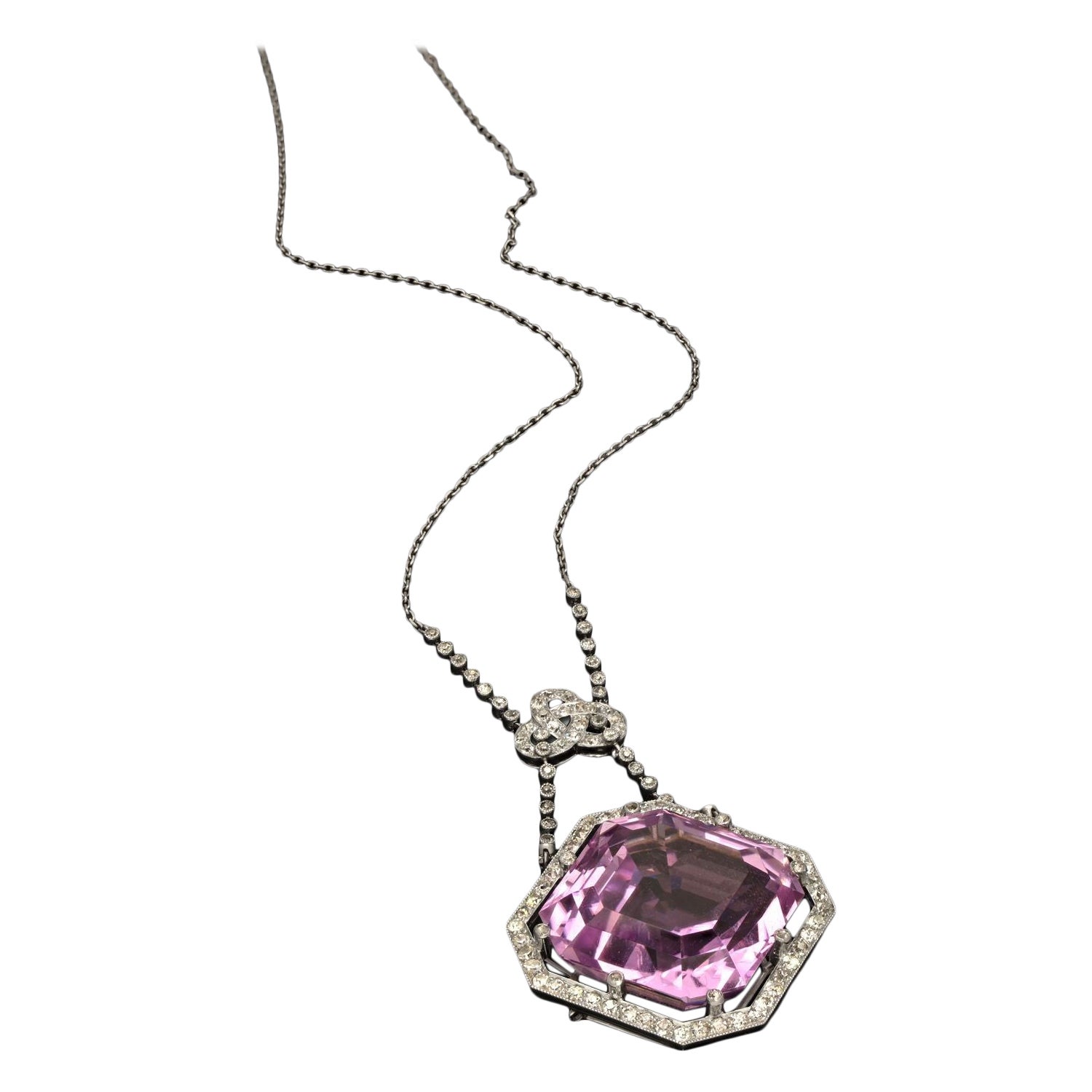 Antike Kunzit & Diamant Halskette/Brosche um 1910 im Angebot
