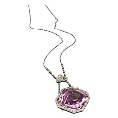 Antike Kunzit & Diamant Halskette/Brosche um 1910