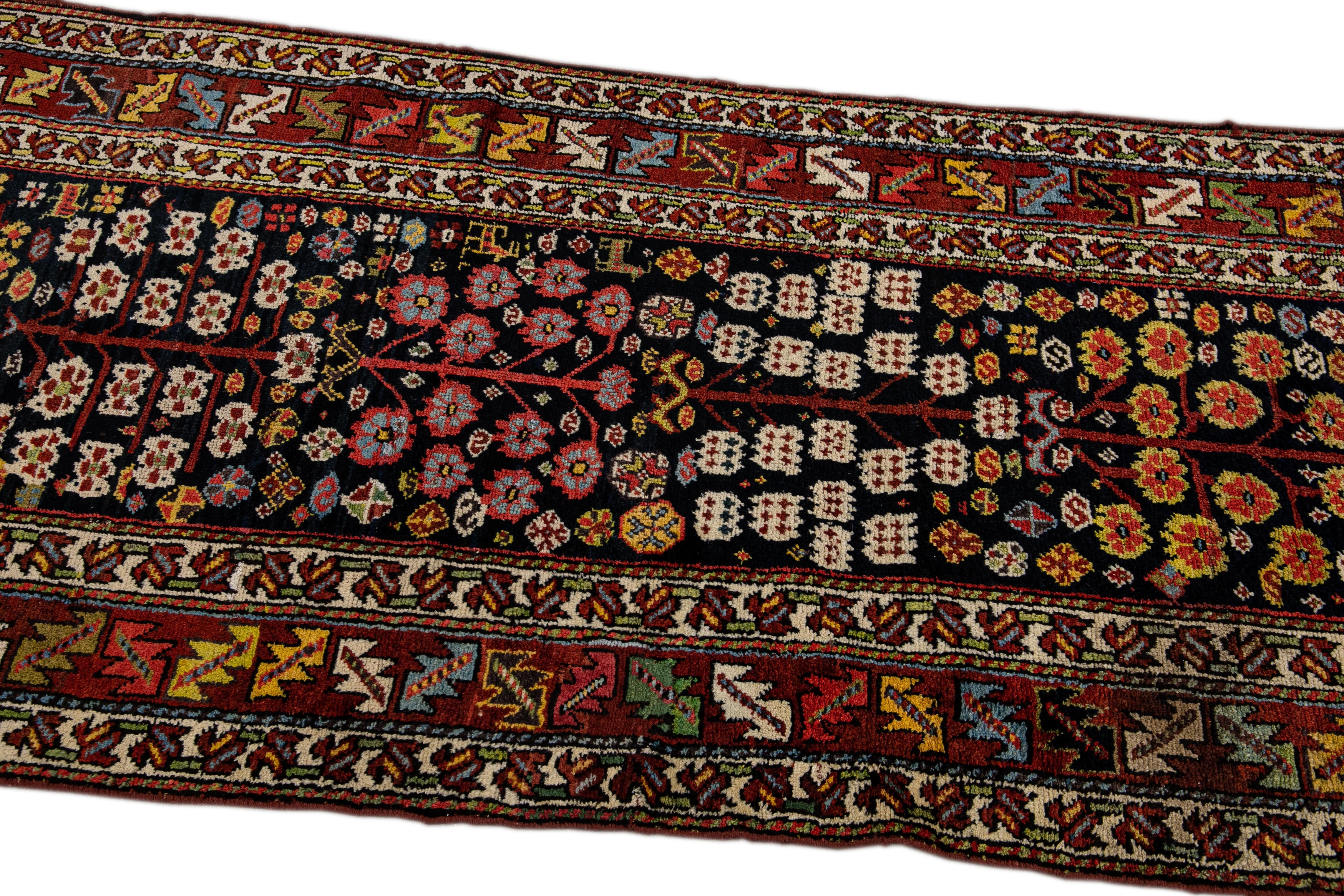 Antique Kurd Handmade Allover Pattern Wool Runner For Sale 1
