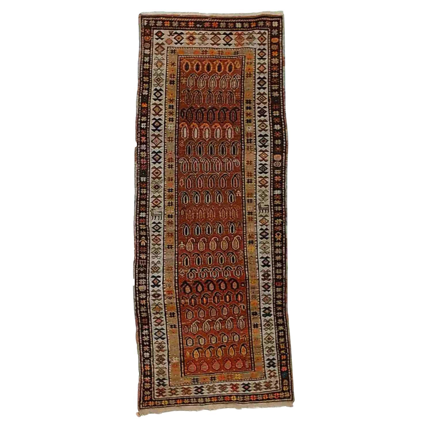 Antique Kurd Oriental Wool Long Rug Runner Circa 1920, Approx 3' X 10' For Sale
