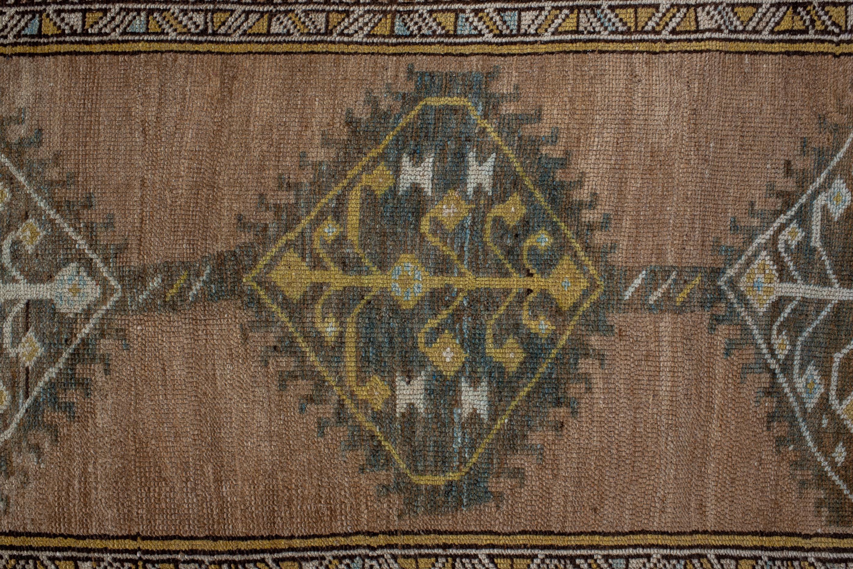 Hand-Knotted Antique Kurd Runner, Camel Toned Field and Light Blue Border For Sale