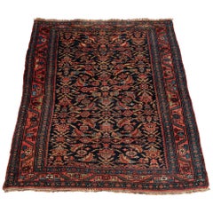 Antique Kurdish Bidjar Persian Rug with Navy Blue, Red and Tan Colors