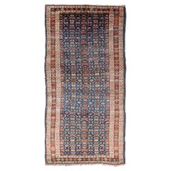 Antique Kurdish Gallery Rug with All-Over Geometric Herati Design in Steel Blue