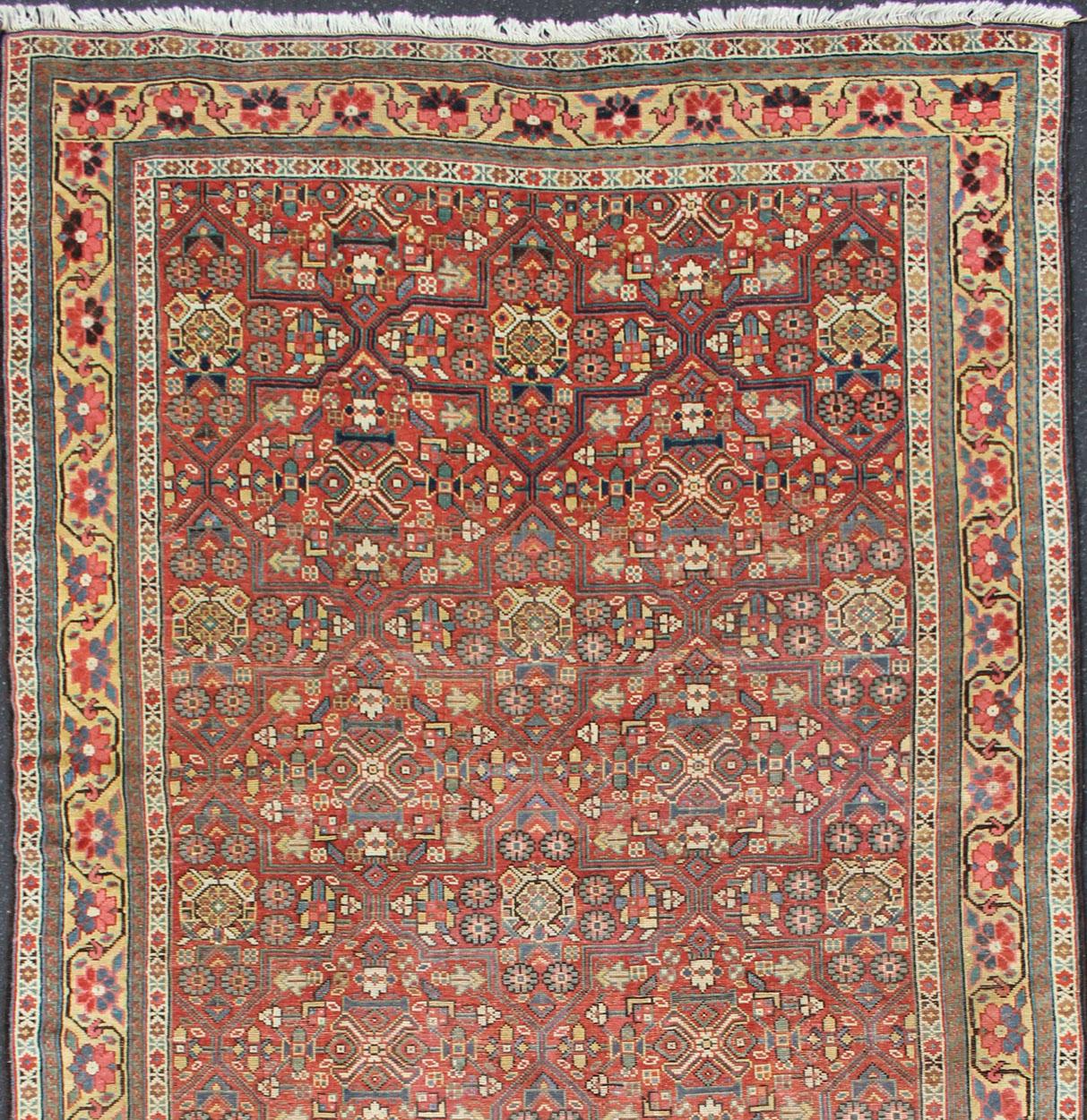 Sultanabad Antique Kurdish Gallery Runner in All-Over Geometric Design For Sale