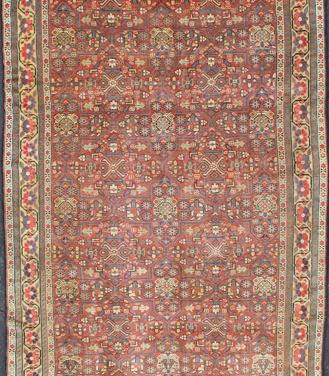 Persian Antique Kurdish Gallery Runner in All-Over Geometric Design For Sale