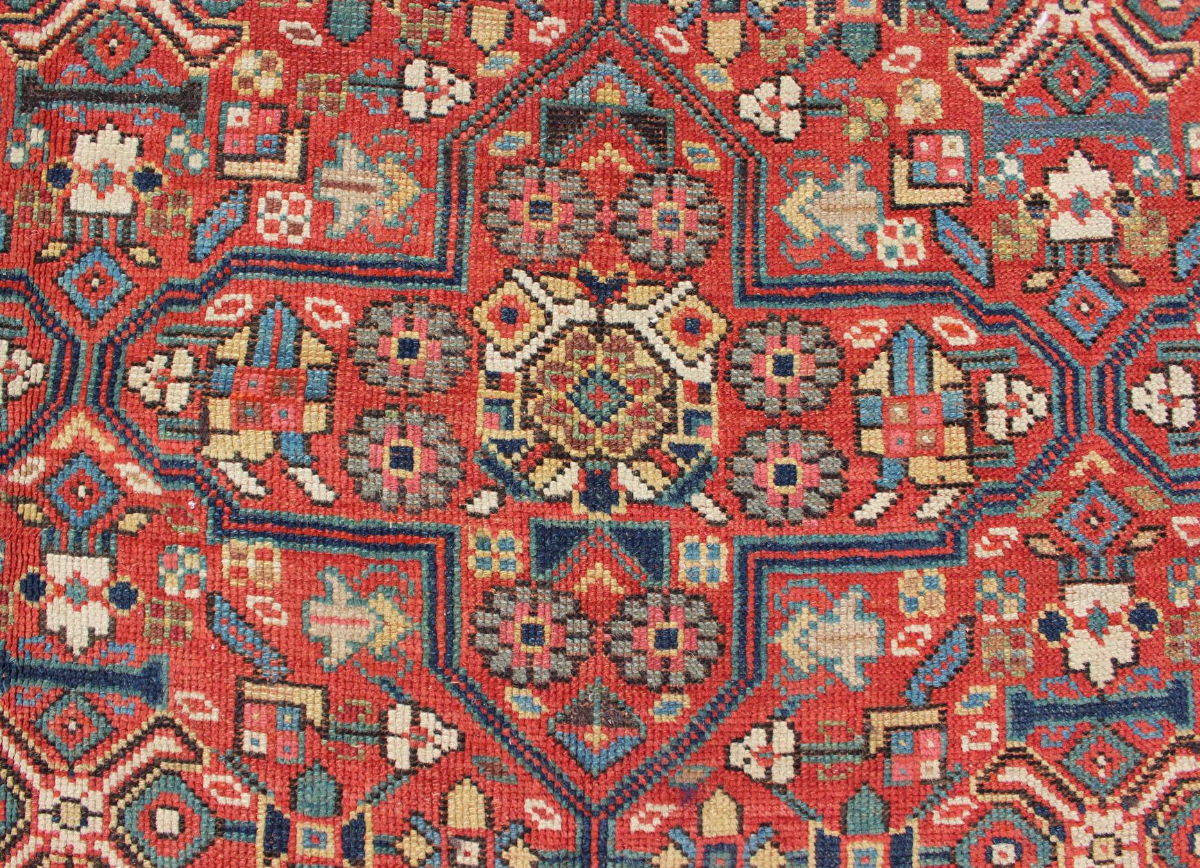 Wool Antique Kurdish Gallery Runner in All-Over Geometric Design For Sale