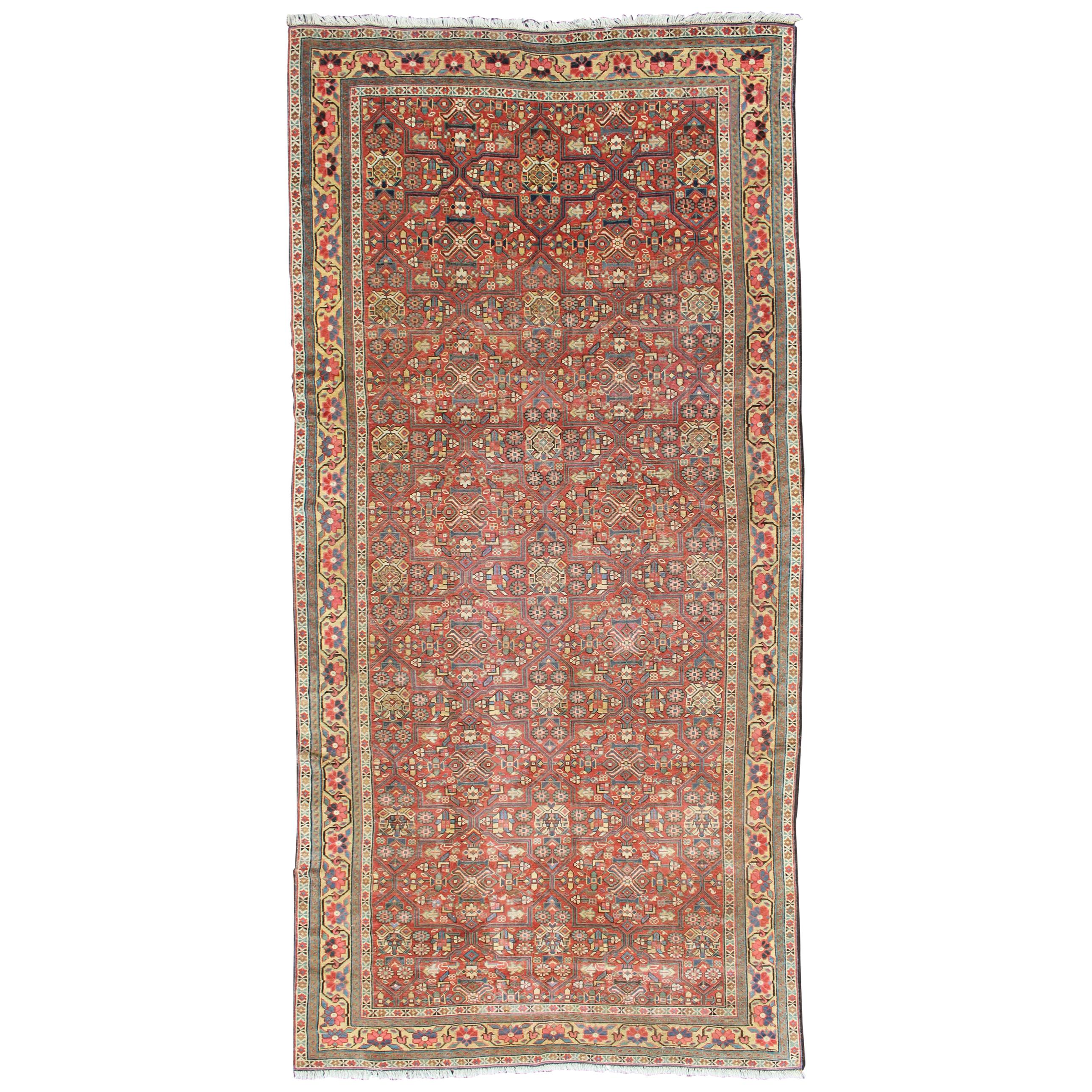 Antique Kurdish Gallery Runner in All-Over Geometric Design