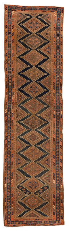 Antique Kurdish Geometric Runner in Wool  19th Century Tribal Design