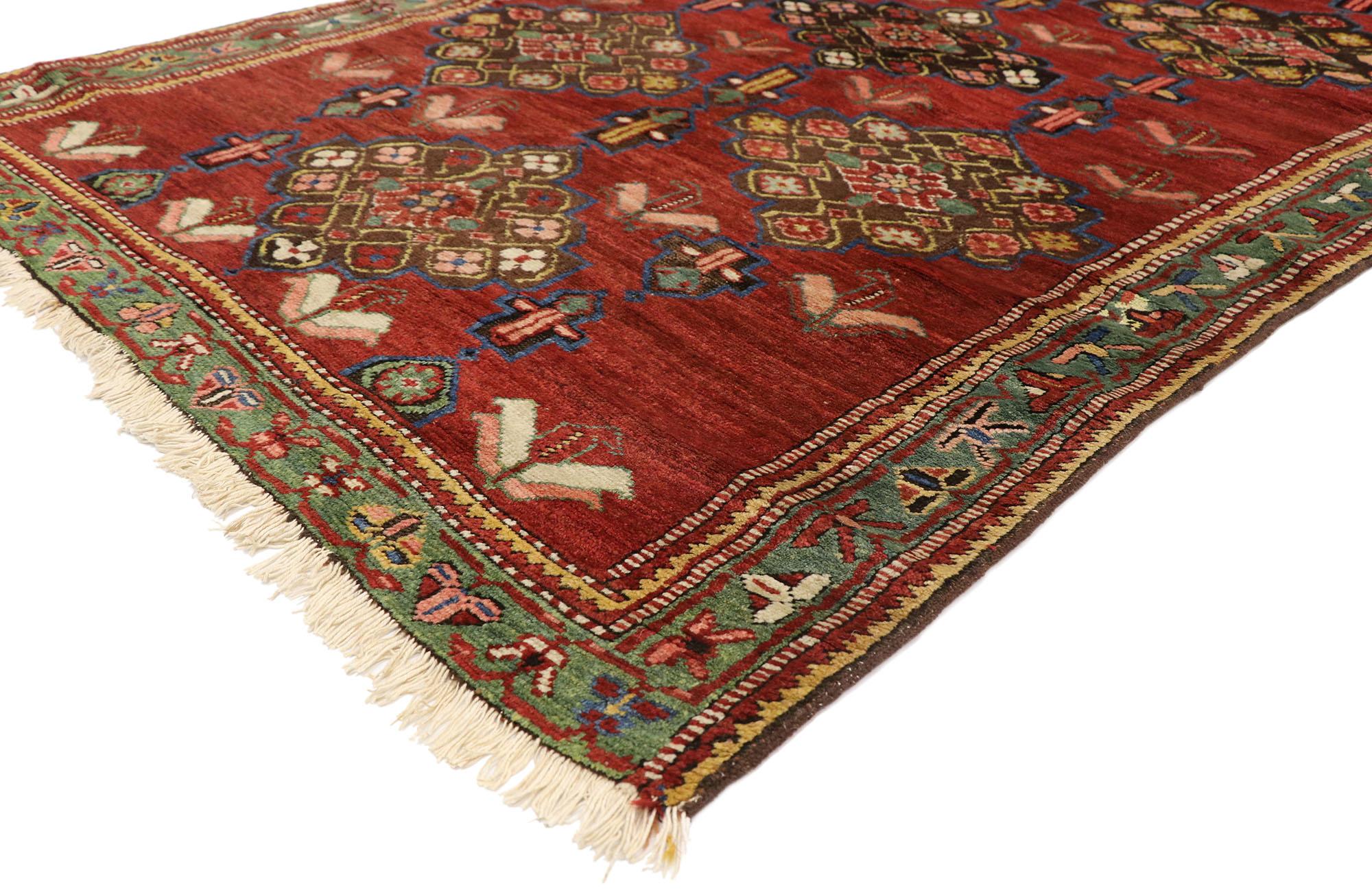 76832 Antique Kurdish Karabagh Runner with Art Deco Style, Wide Hallway Runner 04'07 x 14'07. Reflecting its extraordinary detail and incredible Caucasian artistry, this hand-knotted wool antique Kurdish Karabagh runner with Art Deco style displays