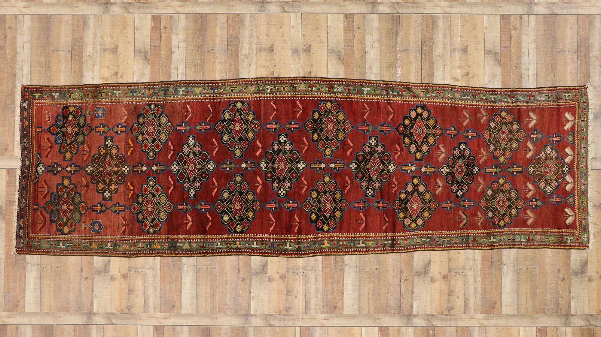 Antique Kurdish Karabagh Runner with Art Deco Style, Wide Hallway Runner For Sale 1