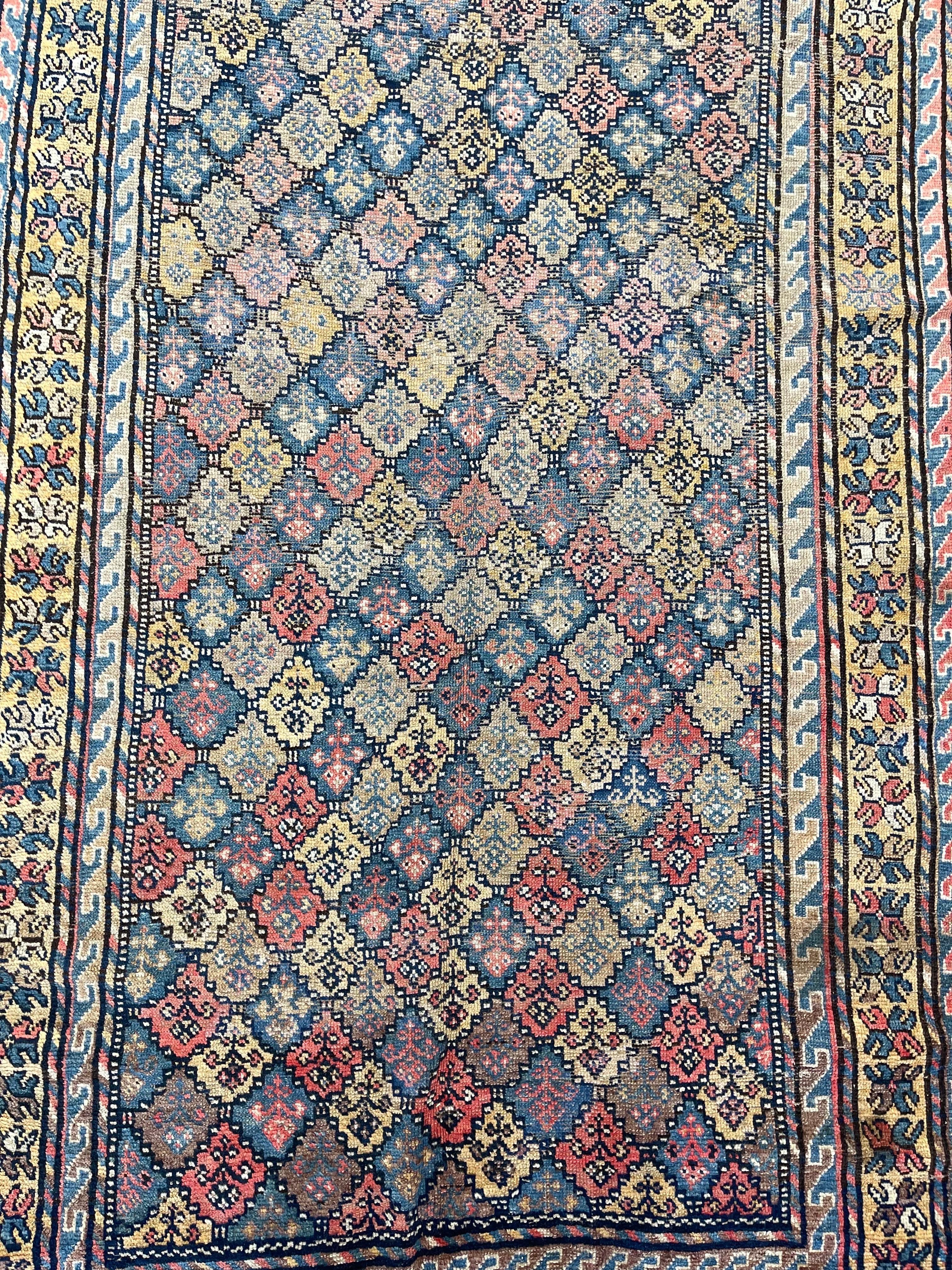 Vegetable Dyed Antique Kurdish Kazak Corridor Rug, circa 1920 For Sale
