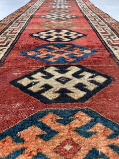Antique Kurdish-Kazak Geometric Motifs Runner, circa 1920's