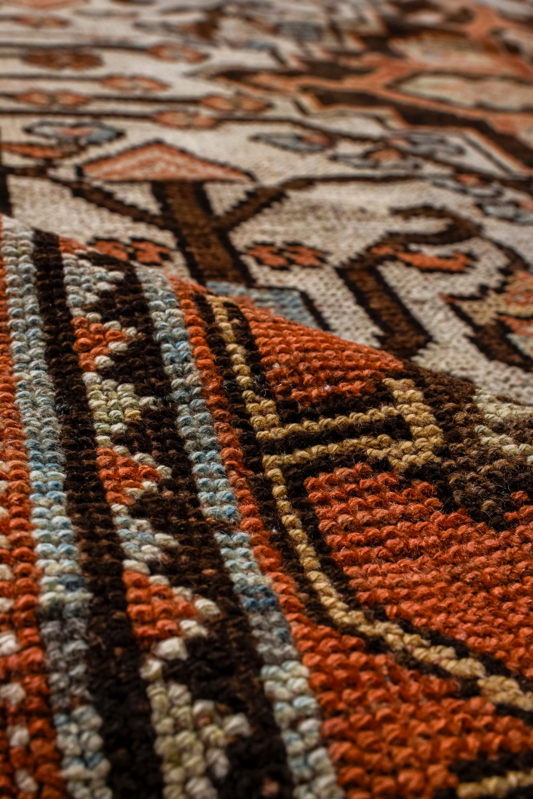 Wool Antique Kurdish Kellegi with Ecru Field and A Rust Border For Sale