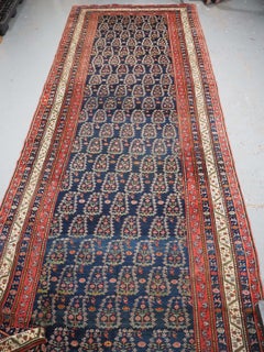 Antique Kurdish kelleh carpet or large runner with all over boteh design.  1900.