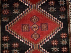 Antique Kurdish Long Rug, Great Border, Circa 1900