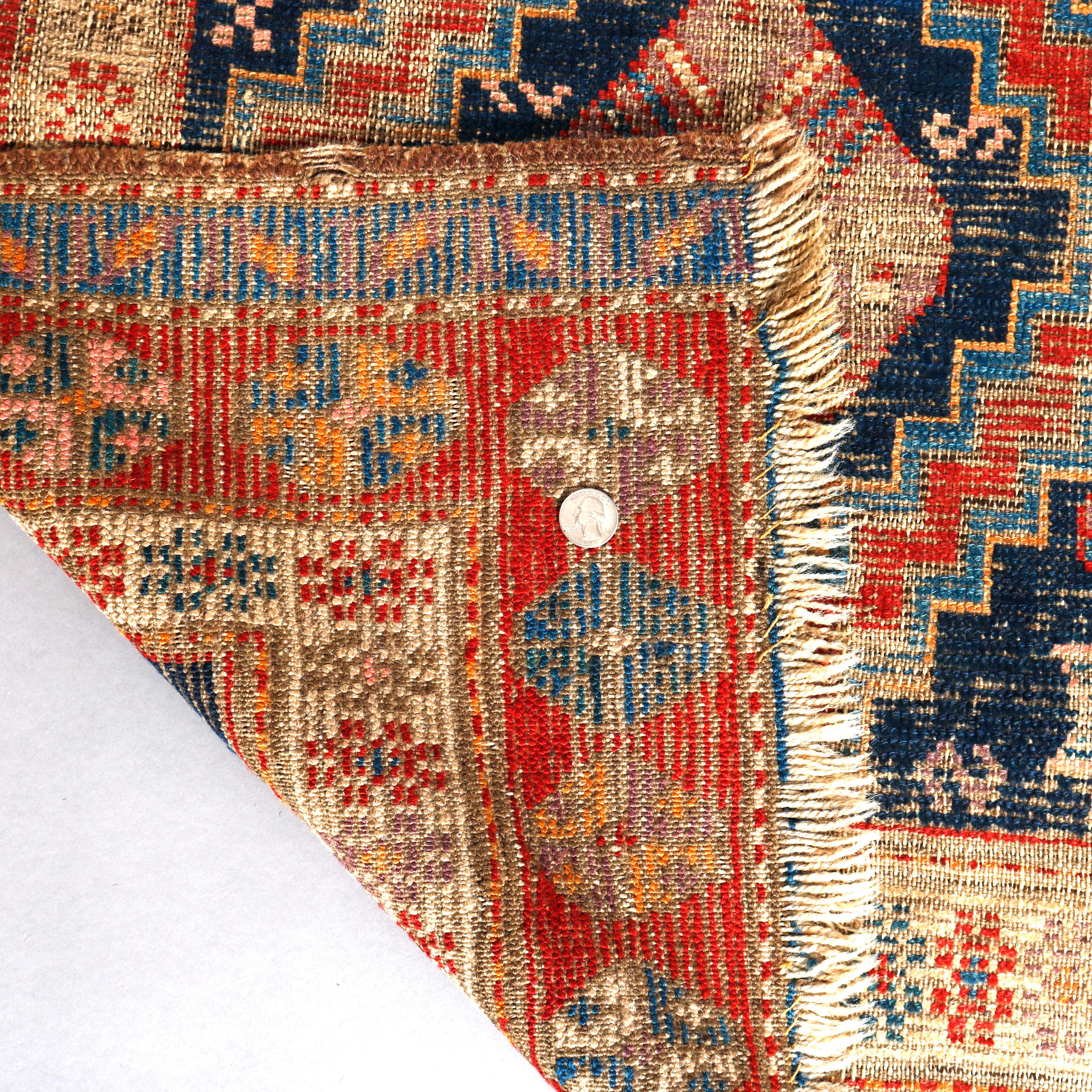 19th Century Antique Kurdish Mat Oriental Rug, circa 1890
