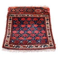 Antique Kurdish Oriental Wool Bag Face Mat Rug, Circa 1920
