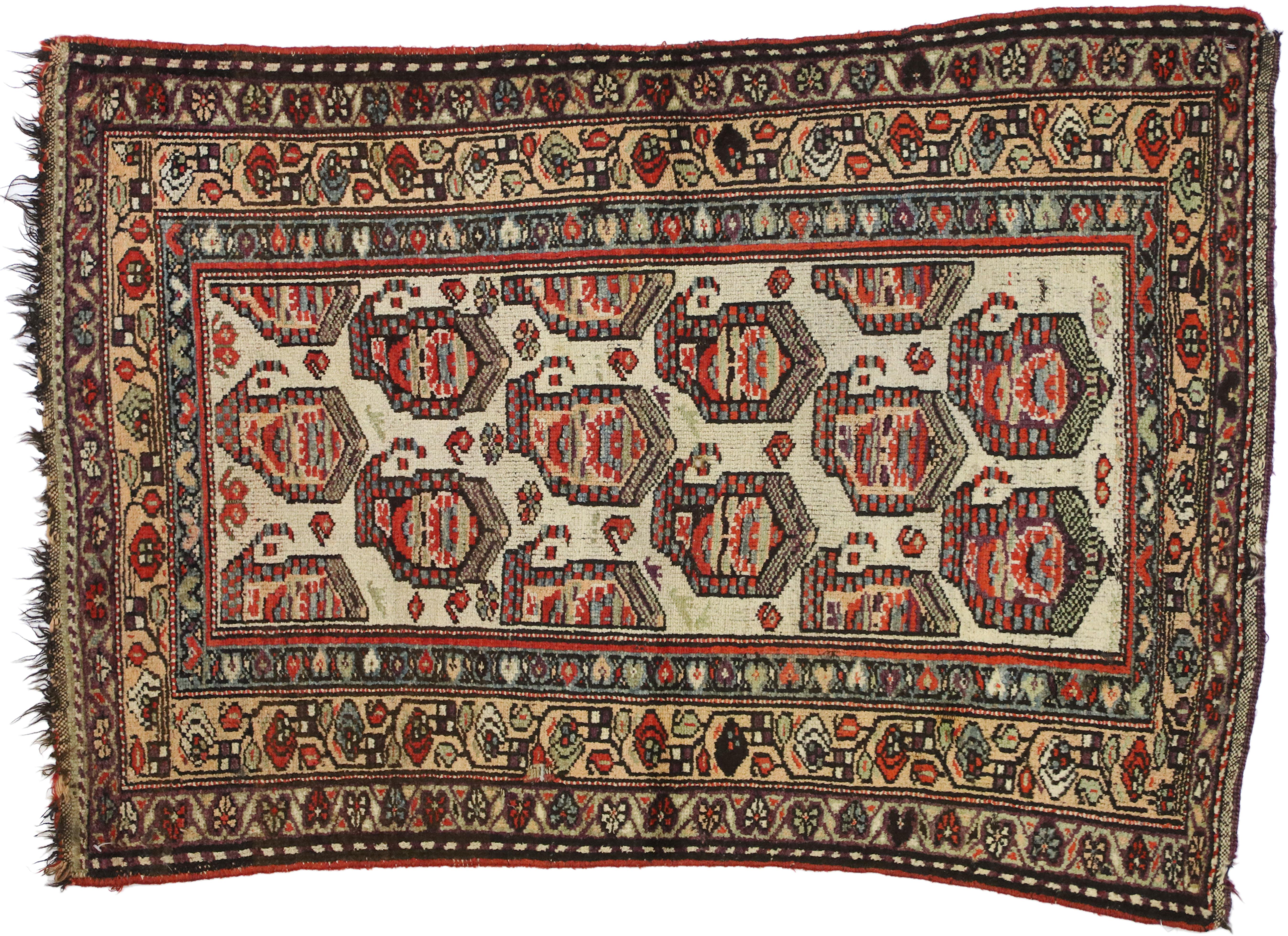 Early 20th Century Antique Kurdish Persian Accent Rug with Boteh Pattern in Traditional Style For Sale