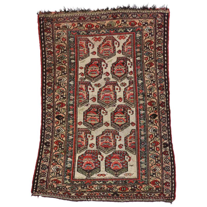 Persian Traditional Kurdish Handknotted Rug in Burgundy and Green Color ...
