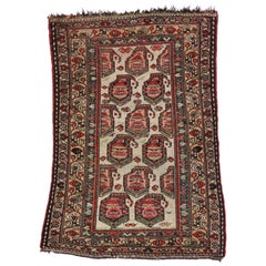 Ancien tapis persan kurde d'appoint avec motif Boteh de style traditionnel