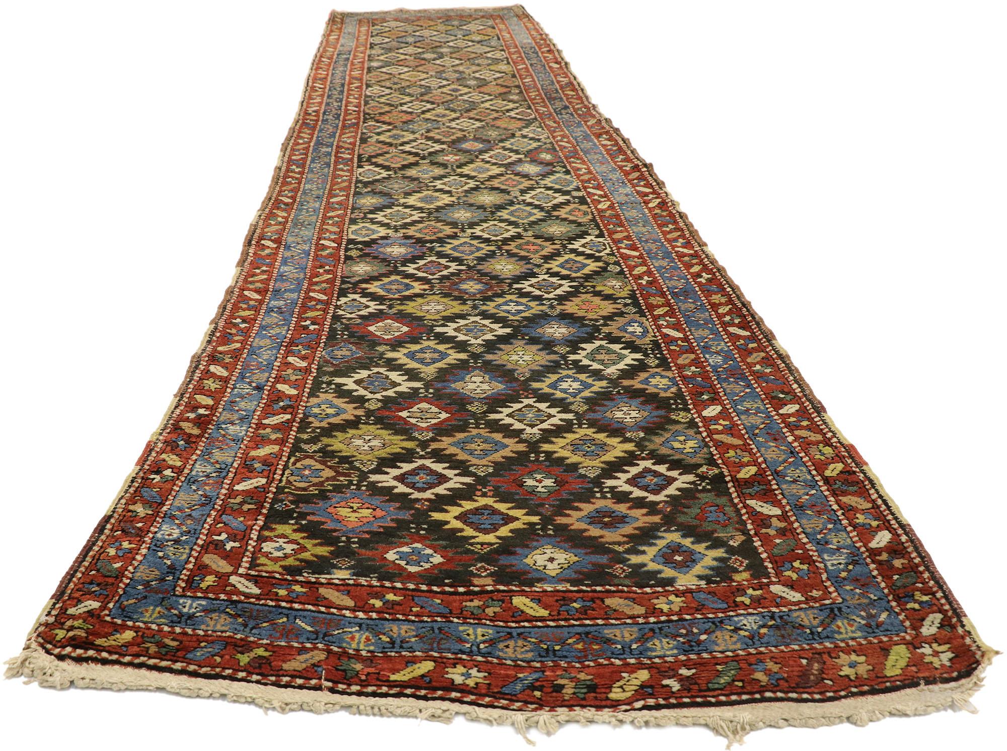 Hand-Knotted Antique Kurdish Persian Hallway Runner with Modern Tribal Style For Sale