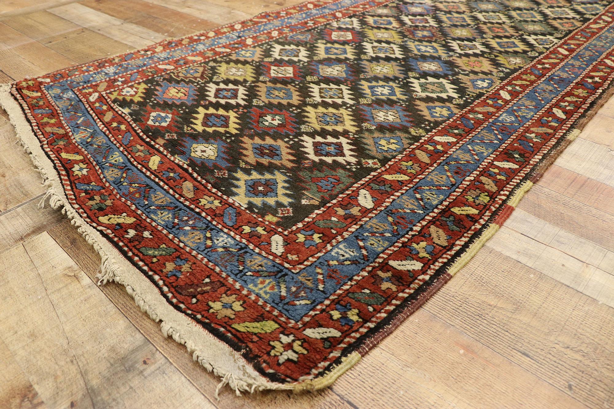 Wool Antique Kurdish Persian Hallway Runner with Modern Tribal Style For Sale