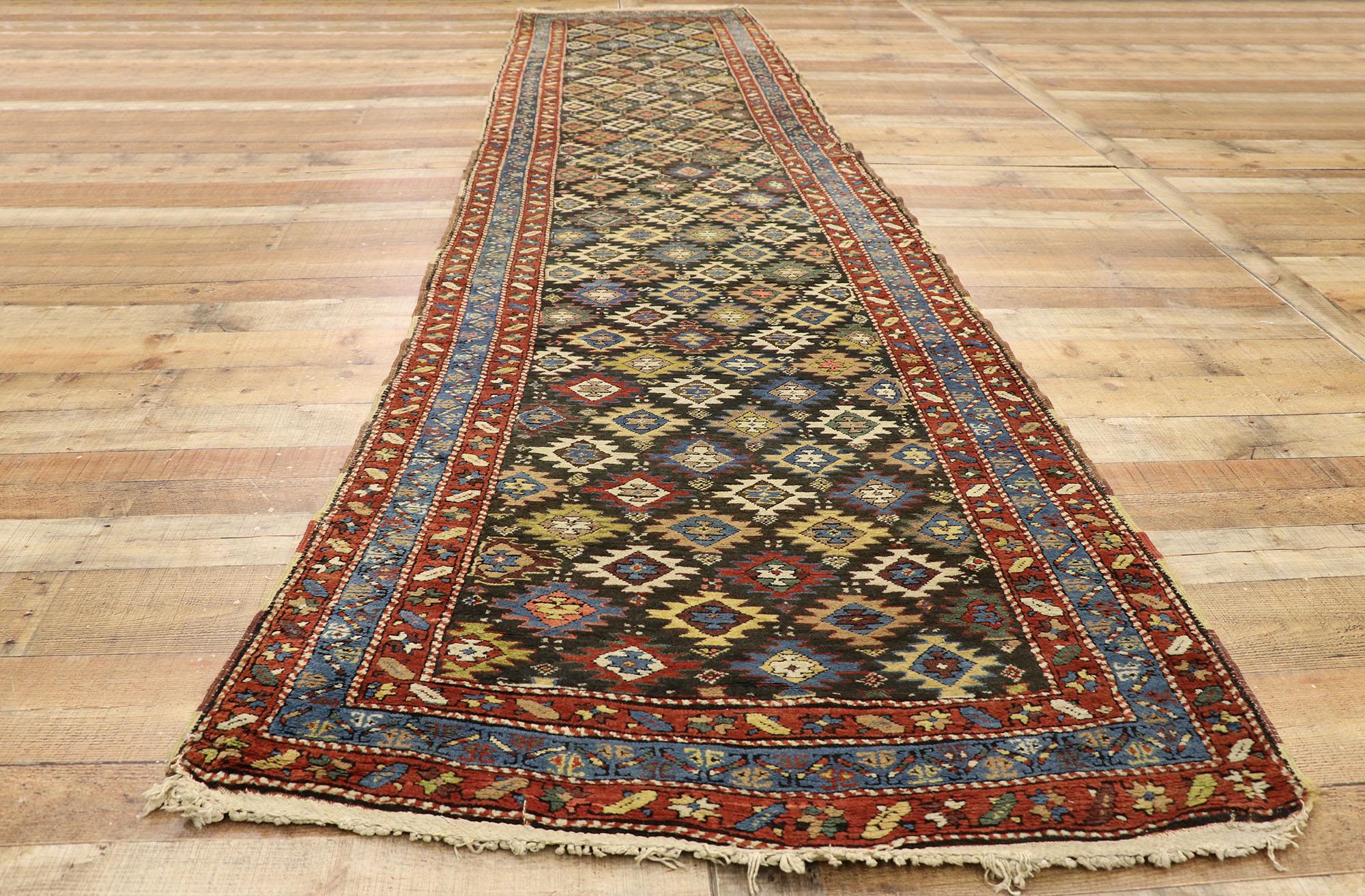 Antique Kurdish Persian Hallway Runner with Modern Tribal Style For Sale 1