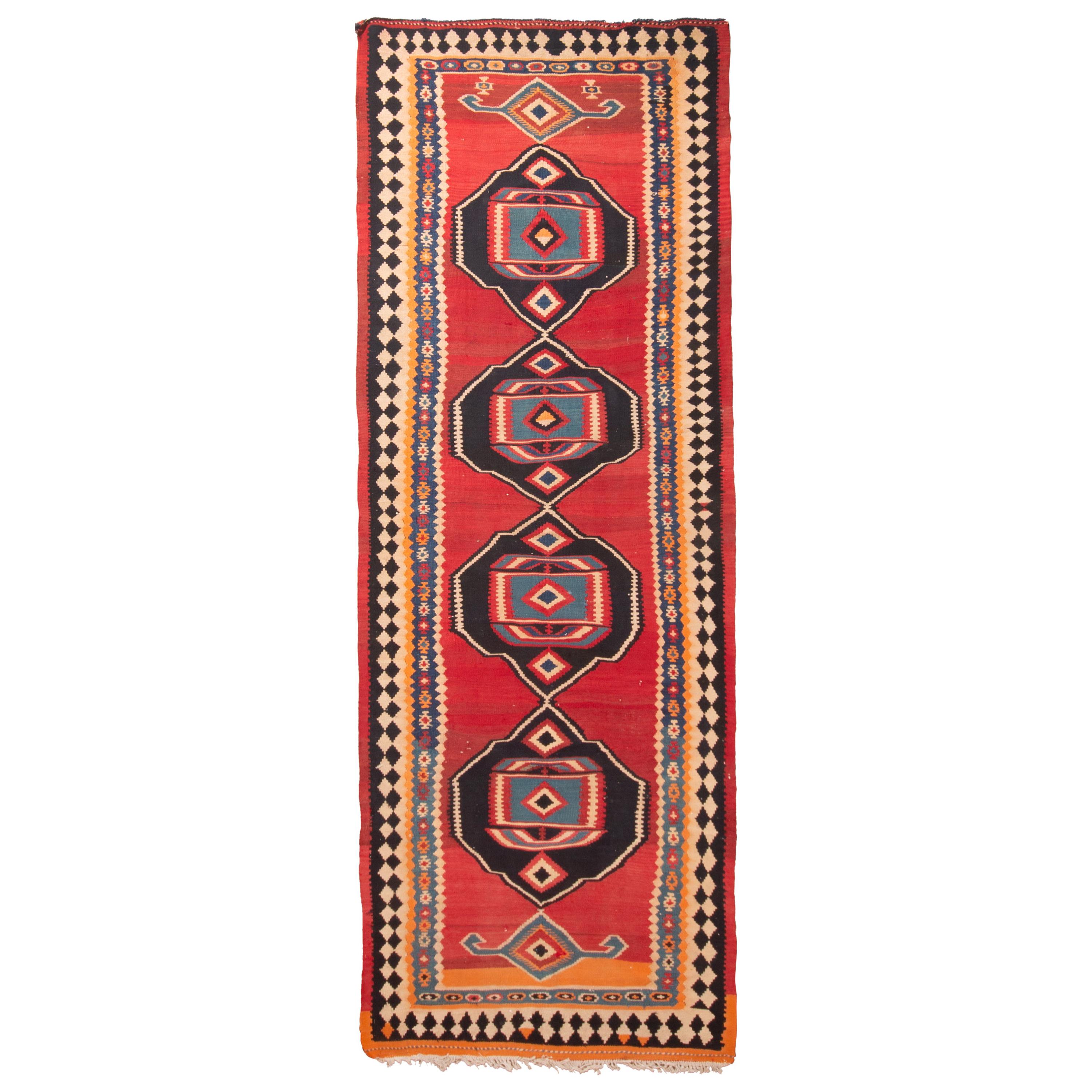 Antique Kurdish Persian Red and Black Wool Kilim