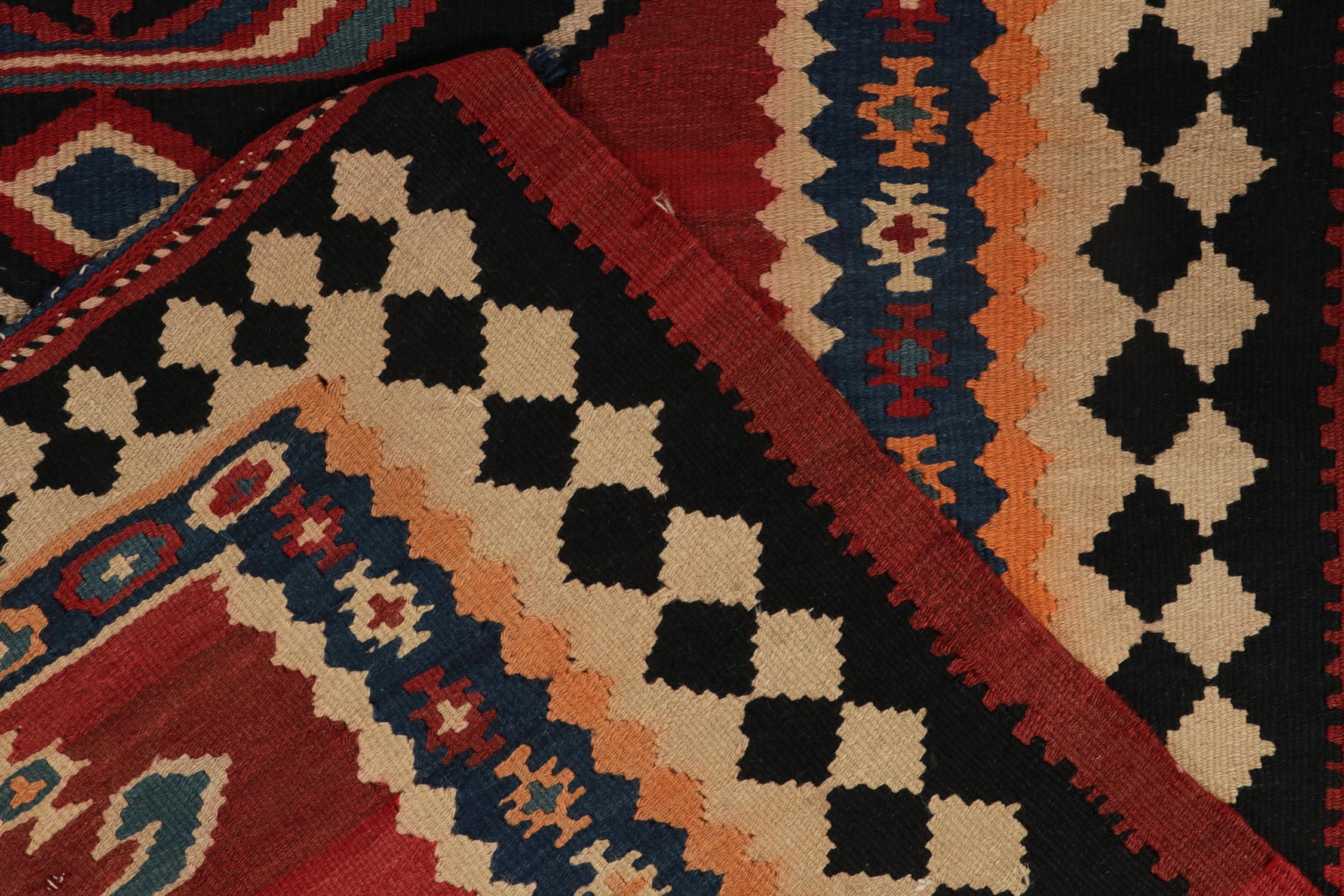 Persian Vintage Kurdish Kilim rug in Red Black and Blue Medallion Pattern by Rug & Kilim For Sale