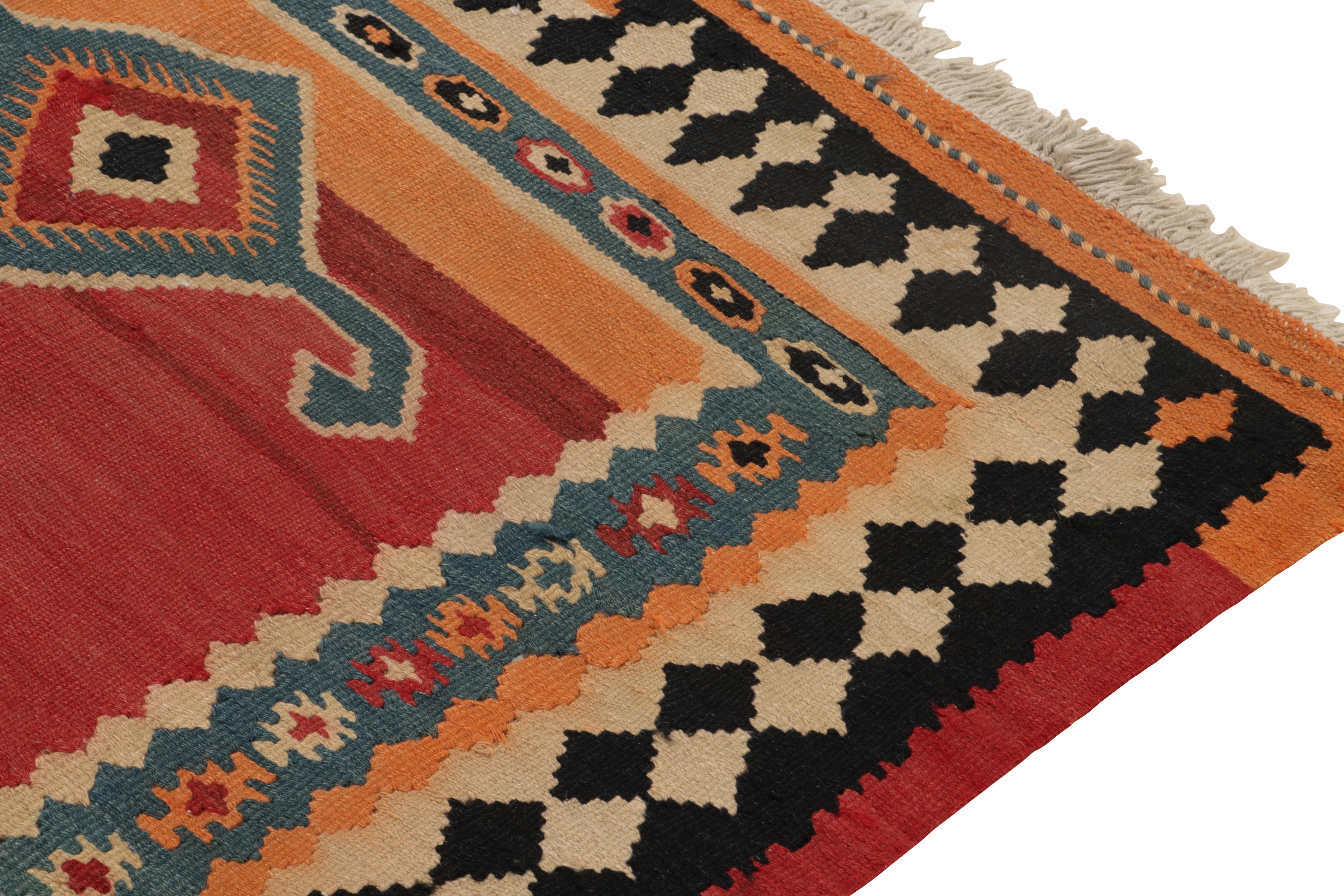 Tribal Vintage Kurdish Kilim rug in Red Black and Blue Medallion Pattern by Rug & Kilim For Sale