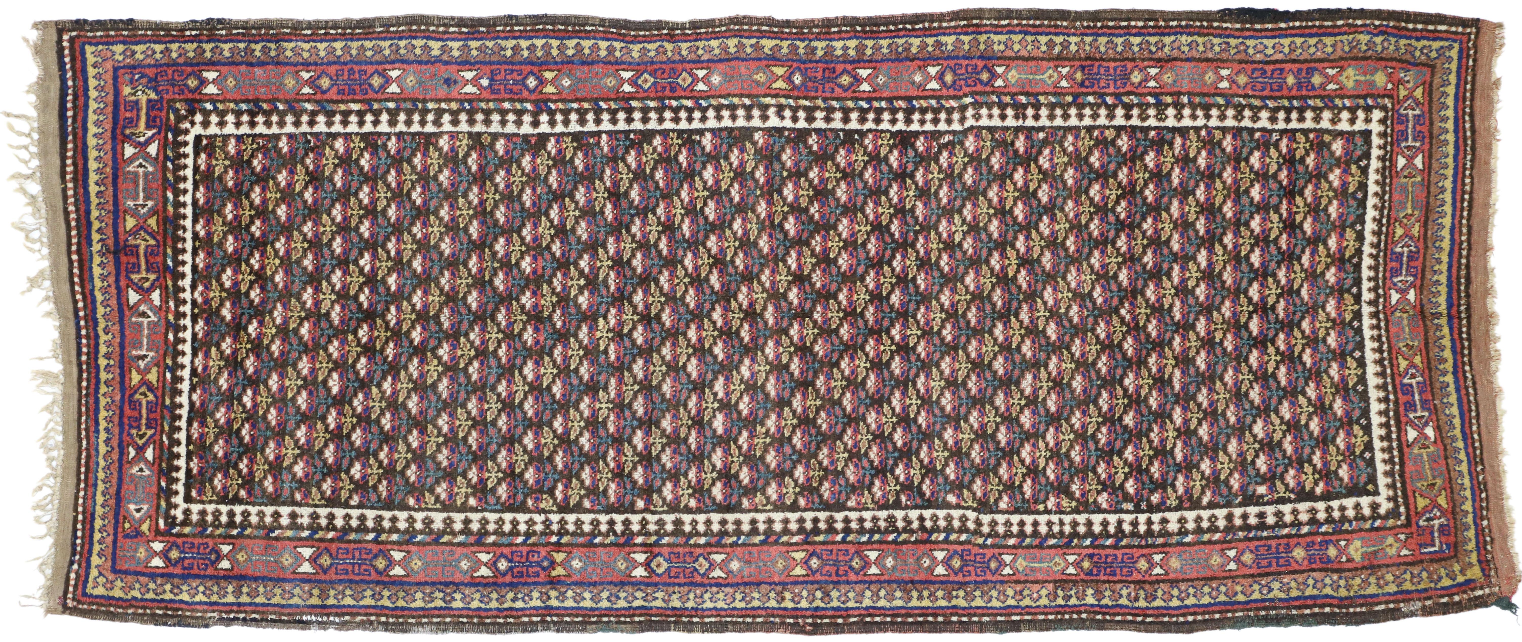 Antique Kurdish Persian Runner with Victorian Cottage Style, Wide Hallway Runner For Sale 4