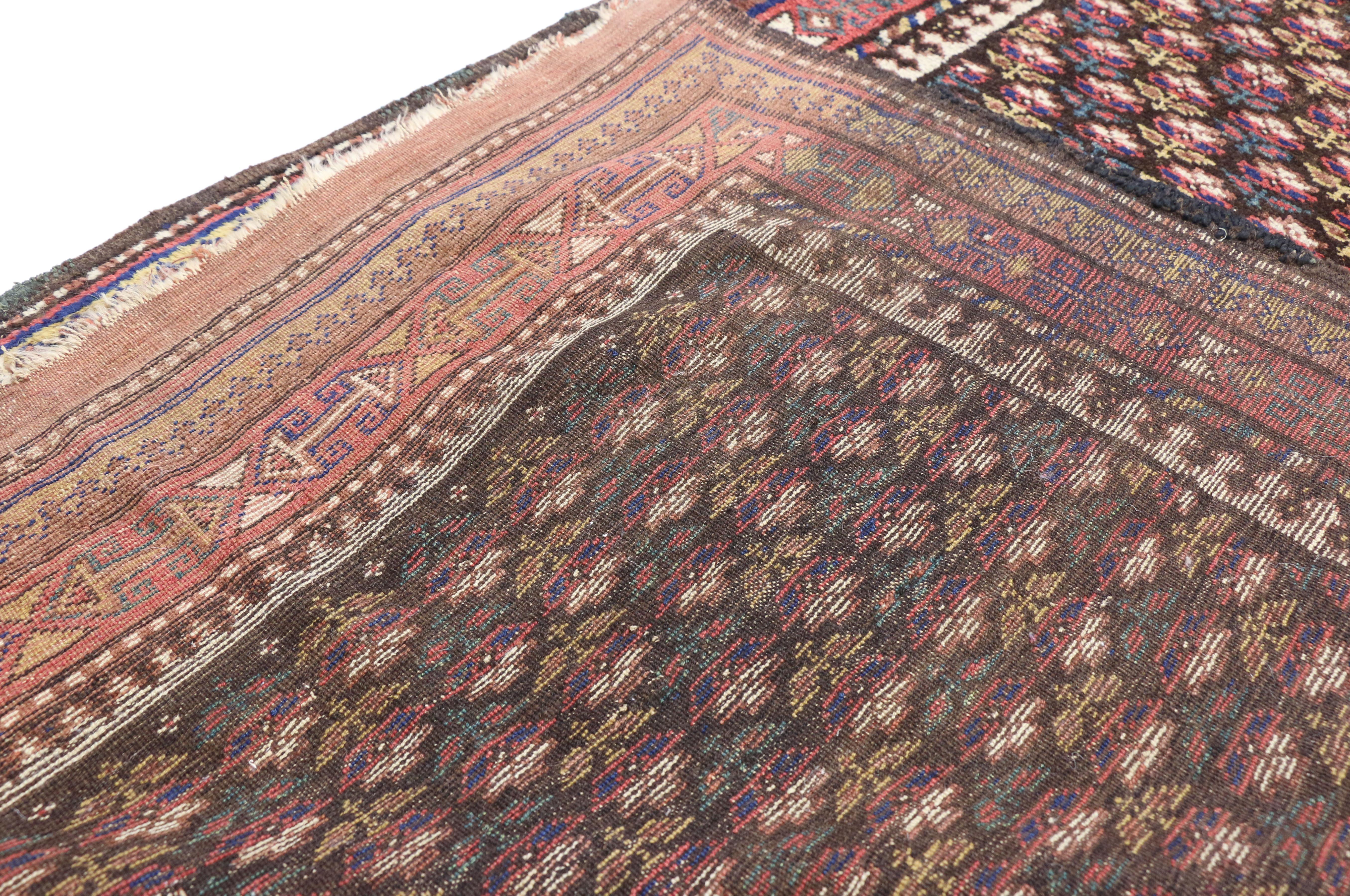 Antique Kurdish Persian Runner with Victorian Cottage Style, Wide Hallway Runner In Good Condition For Sale In Dallas, TX