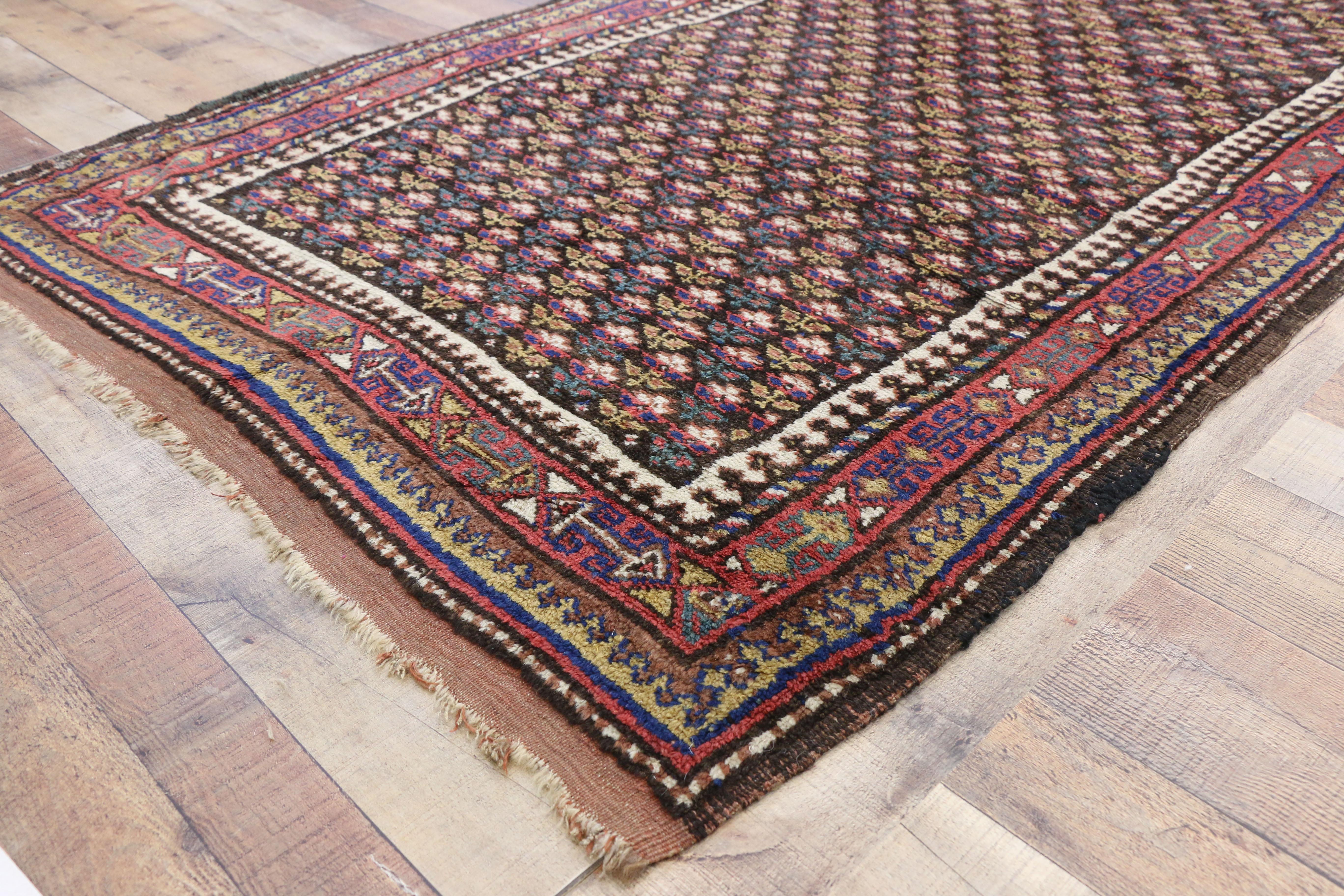 20th Century Antique Kurdish Persian Runner with Victorian Cottage Style, Wide Hallway Runner For Sale