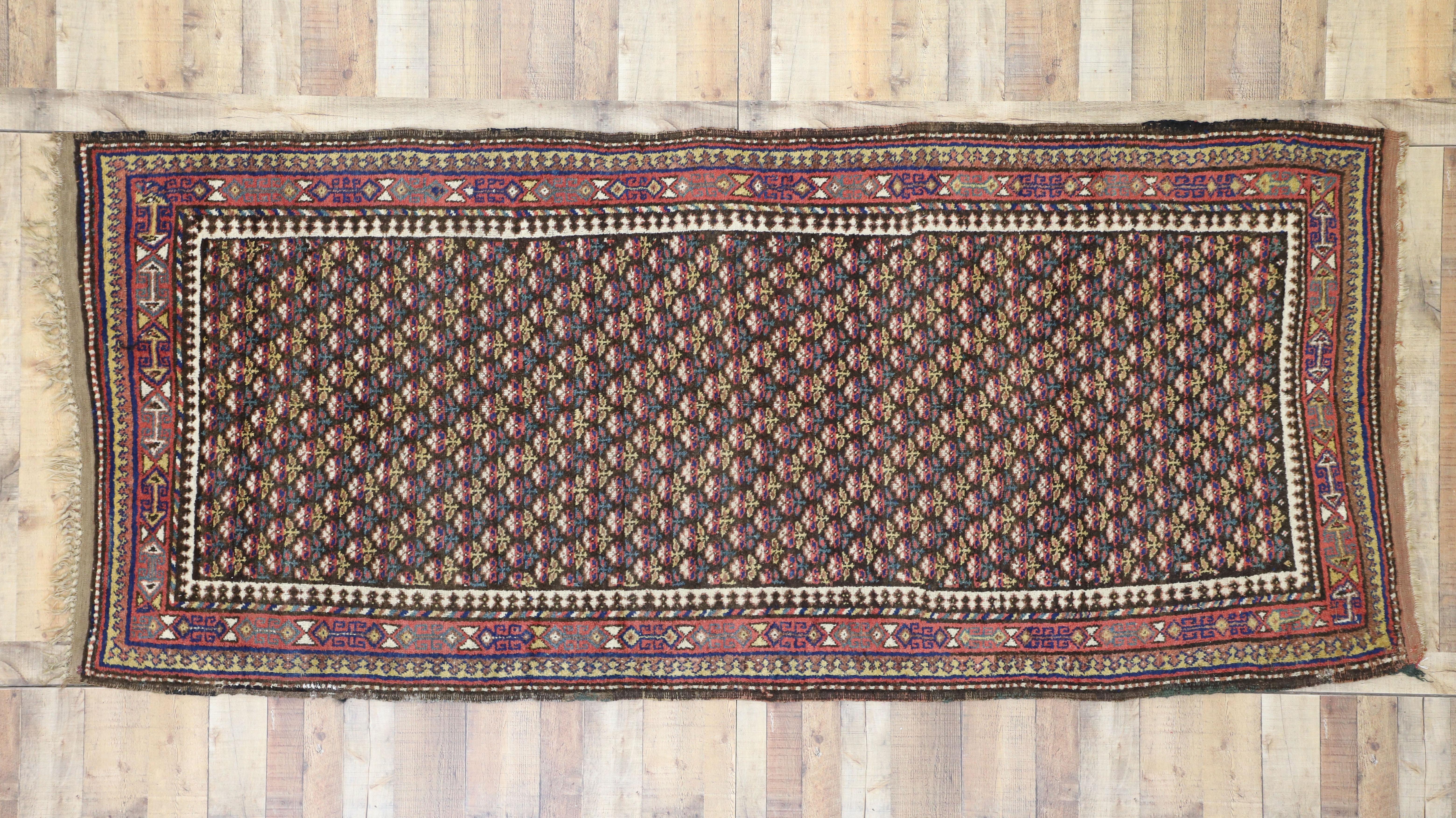 Wool Antique Kurdish Persian Runner with Victorian Cottage Style, Wide Hallway Runner For Sale