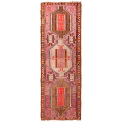 Antique Kurdish Pink and Brown Wool Kilim with Mihrab Pattern