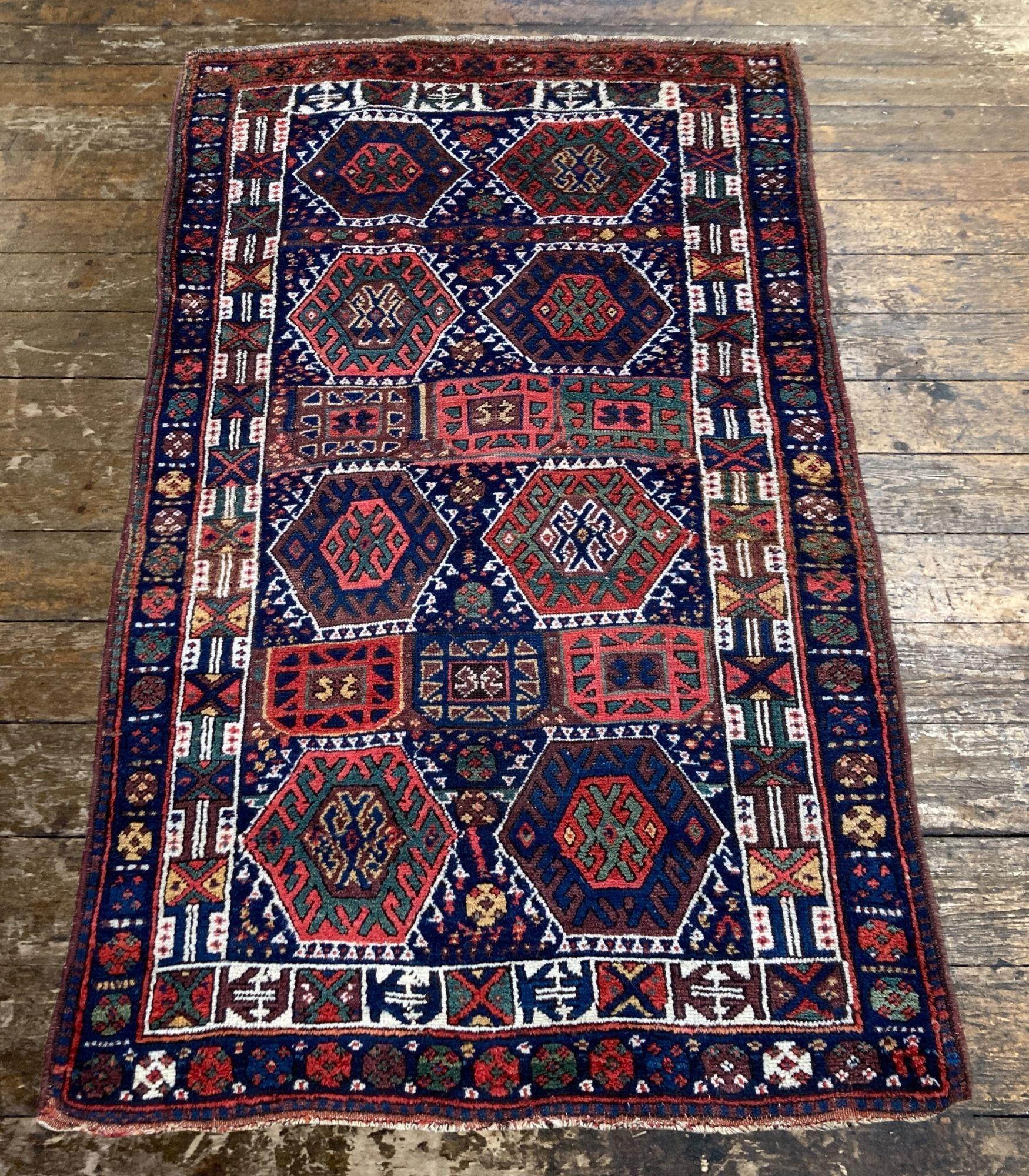 Early 20th Century Antique Kurdish Rug 1.92m x 1.19m For Sale