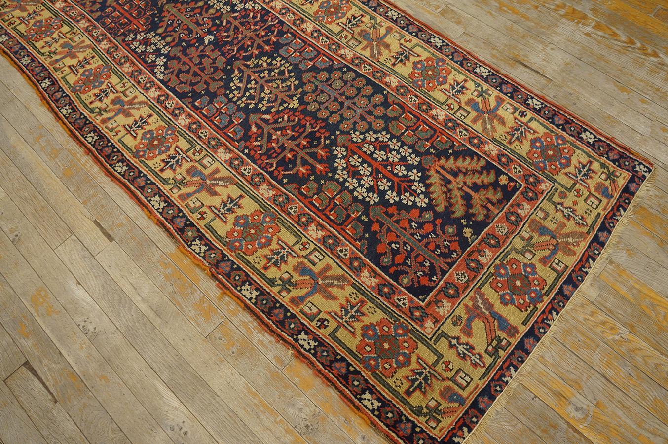 Mid-19th Century Mid 19th Century W. Persian Kurdish Shrub Runner Carpet (3' x 14'6'' - 90 x 443) For Sale