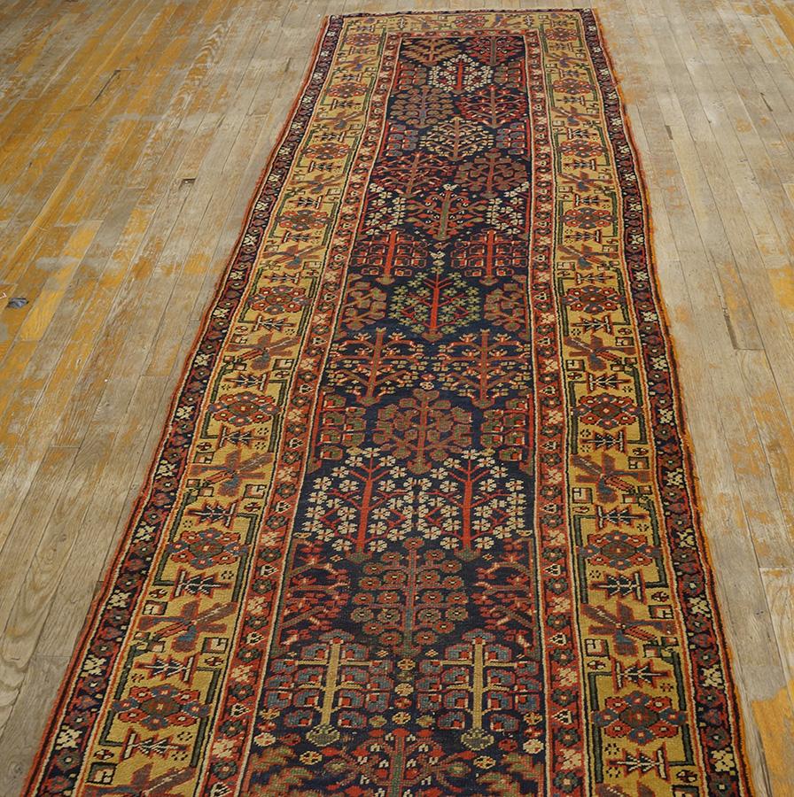 Wool Mid 19th Century W. Persian Kurdish Shrub Runner Carpet (3' x 14'6'' - 90 x 443) For Sale