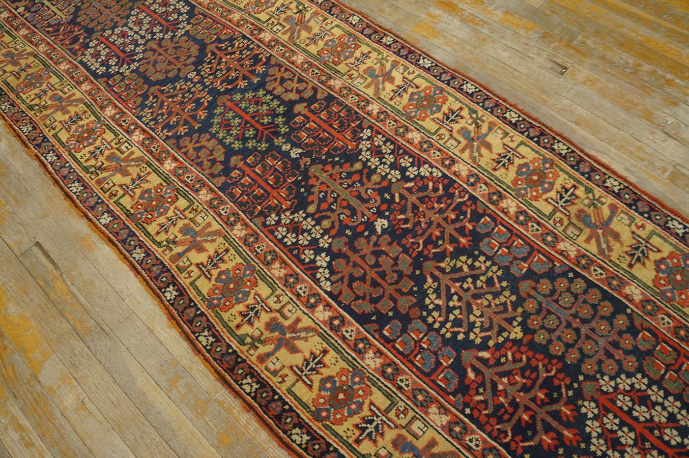 Mid 19th Century W. Persian Kurdish Shrub Runner Carpet (3' x 14'6'' - 90 x 443) For Sale 1