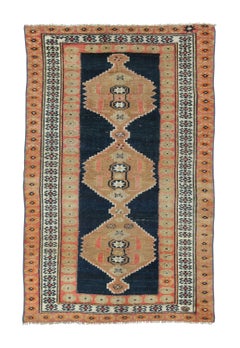 Antique Kurdish Rug Beige & Pink Medallions & Multiple Borders - Rug & Kilim