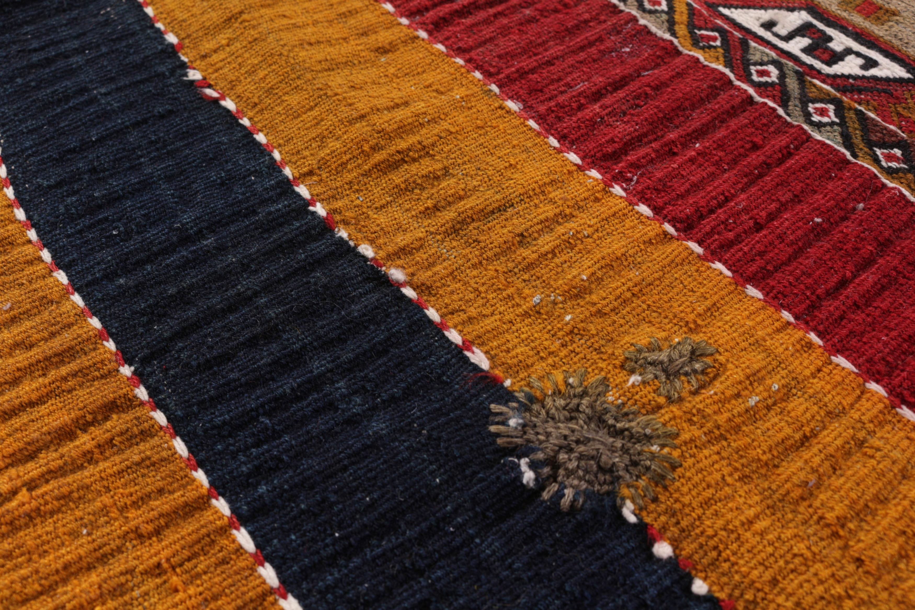 Antique Kurdish Rug Gold Red Striped Geometric Pattern In Good Condition For Sale In Long Island City, NY