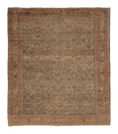 Antique Kurdish Rug in Beige–Brown, Geometric Field and Borders - Rug & Kilim