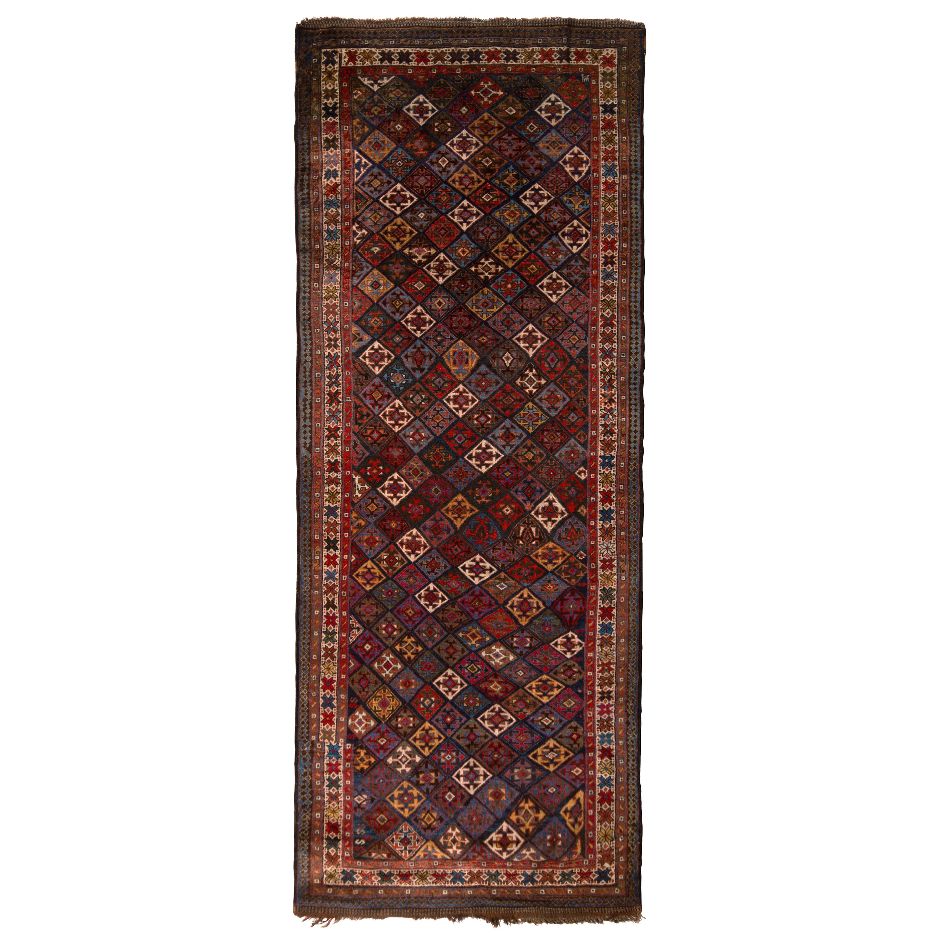 Antique Kurdish Rug Red and Blue Persian Tribal Pattern